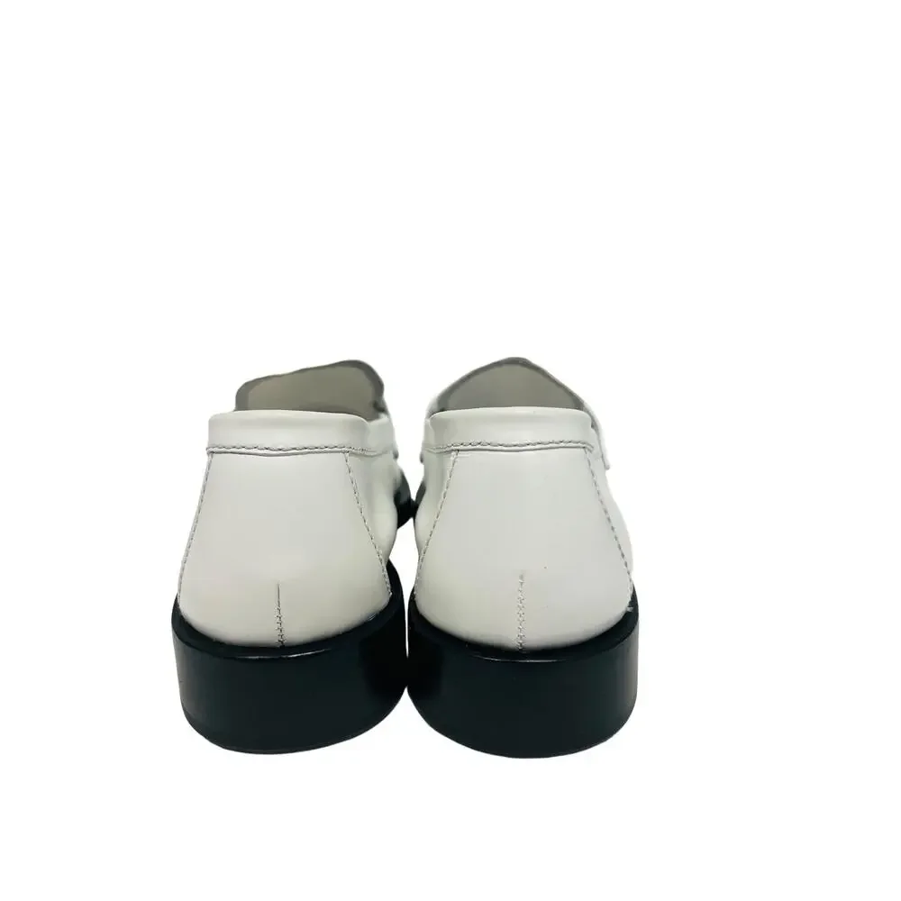 PRADA White Leather Metal Triangle Logo Slip-On Loafers Size 36.5 US 6.5 - Picture 4 of 11